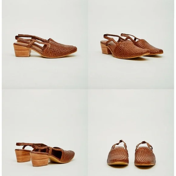 St. Agni Elegant Brown Woven Slingback Shoes - Picture 2 of 5